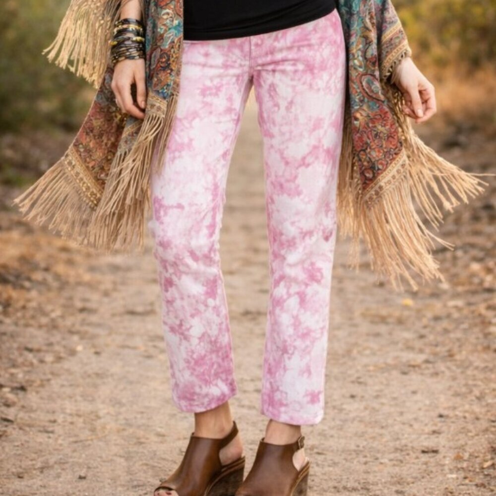 Grlfrnd Helena Pink Juicy Fruit Denim Straight Jeans, Size 25 (NWOT)